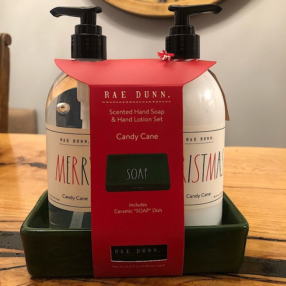 Rae Dunn Other - RAE DUNN: Hand Soap & Lotion Set - Including Ceramic SOAP Dish - Candy Cane